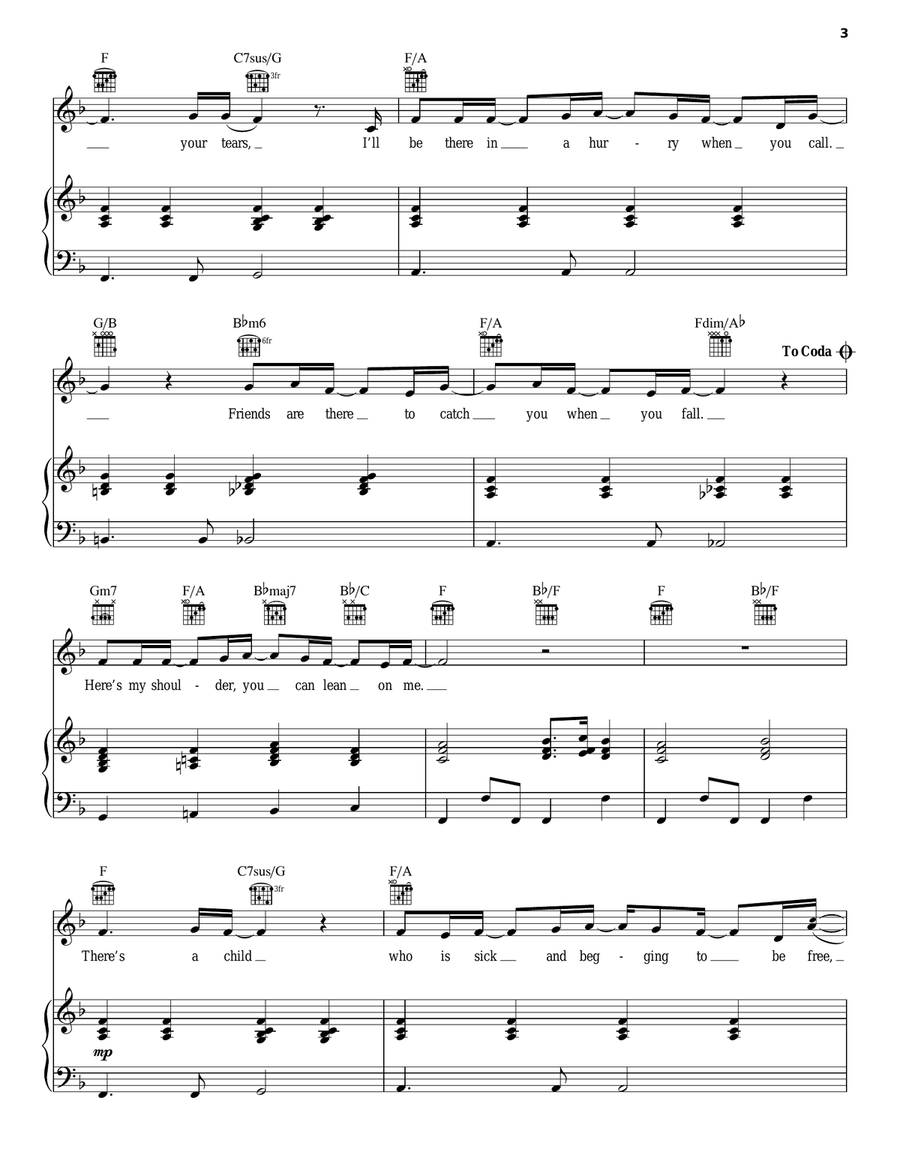 Lean On Me Piano, Vocal, Guitar scores gallery preview page 3