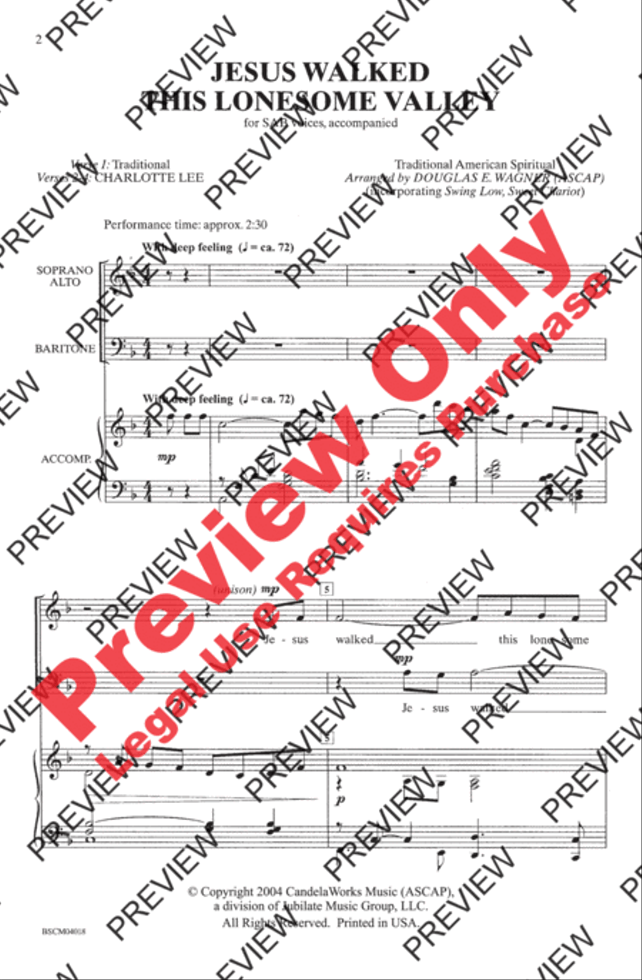 Jesus Walked This Lonesome Valley 3-Part scores gallery preview page 2