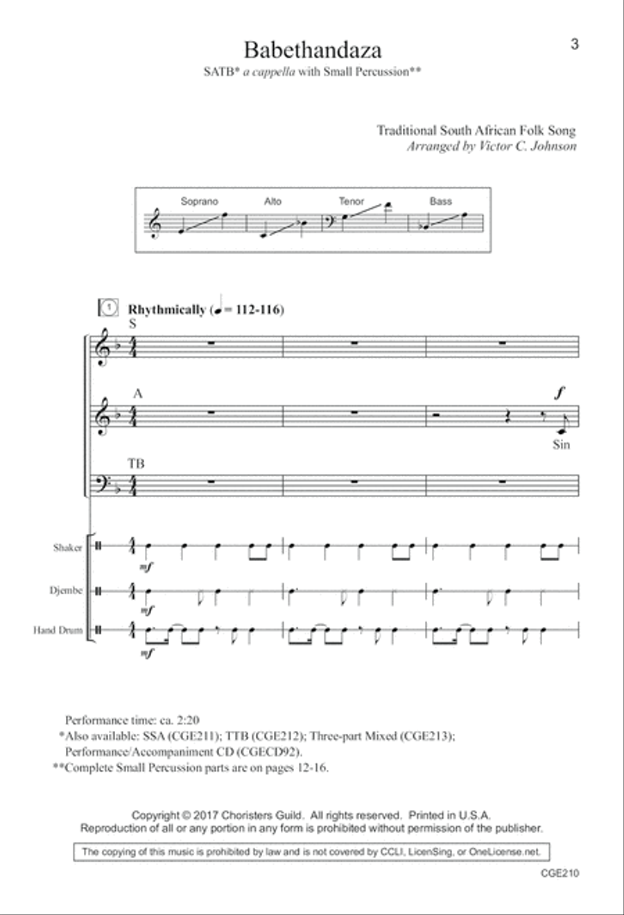 Babethandaza SATB Babethandaza SATB 4-Part scores gallery preview page 3