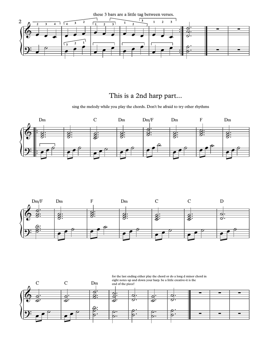 Scarborough Fair Arranged for lever harp solo and duet Small Ensemble scores gallery preview page 2