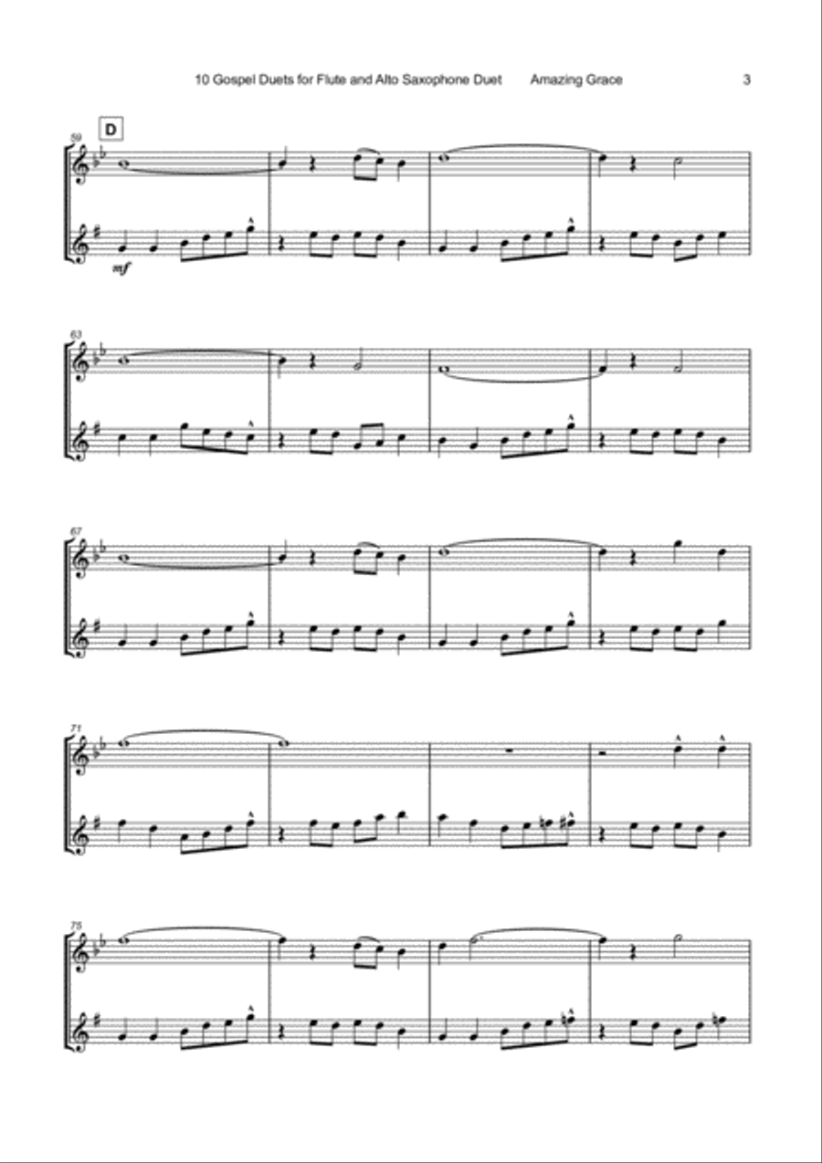 10 Gospel Duets for Flute and Alto Saxophone Woodwind Duet scores gallery preview page 5