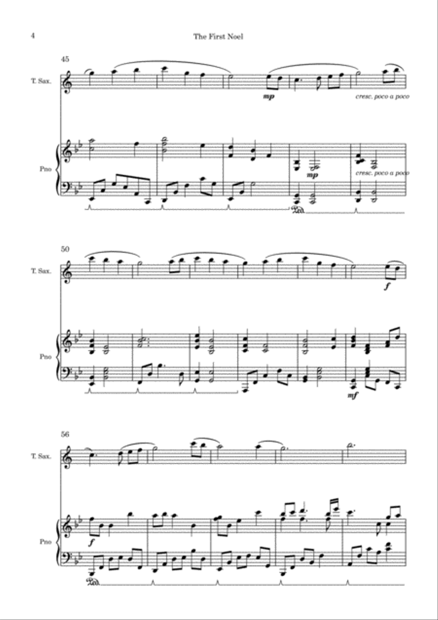 The First Noel (O Primeiro Natal) - Piano and Tenor Saxophone Woodwind Duet scores gallery preview page 5