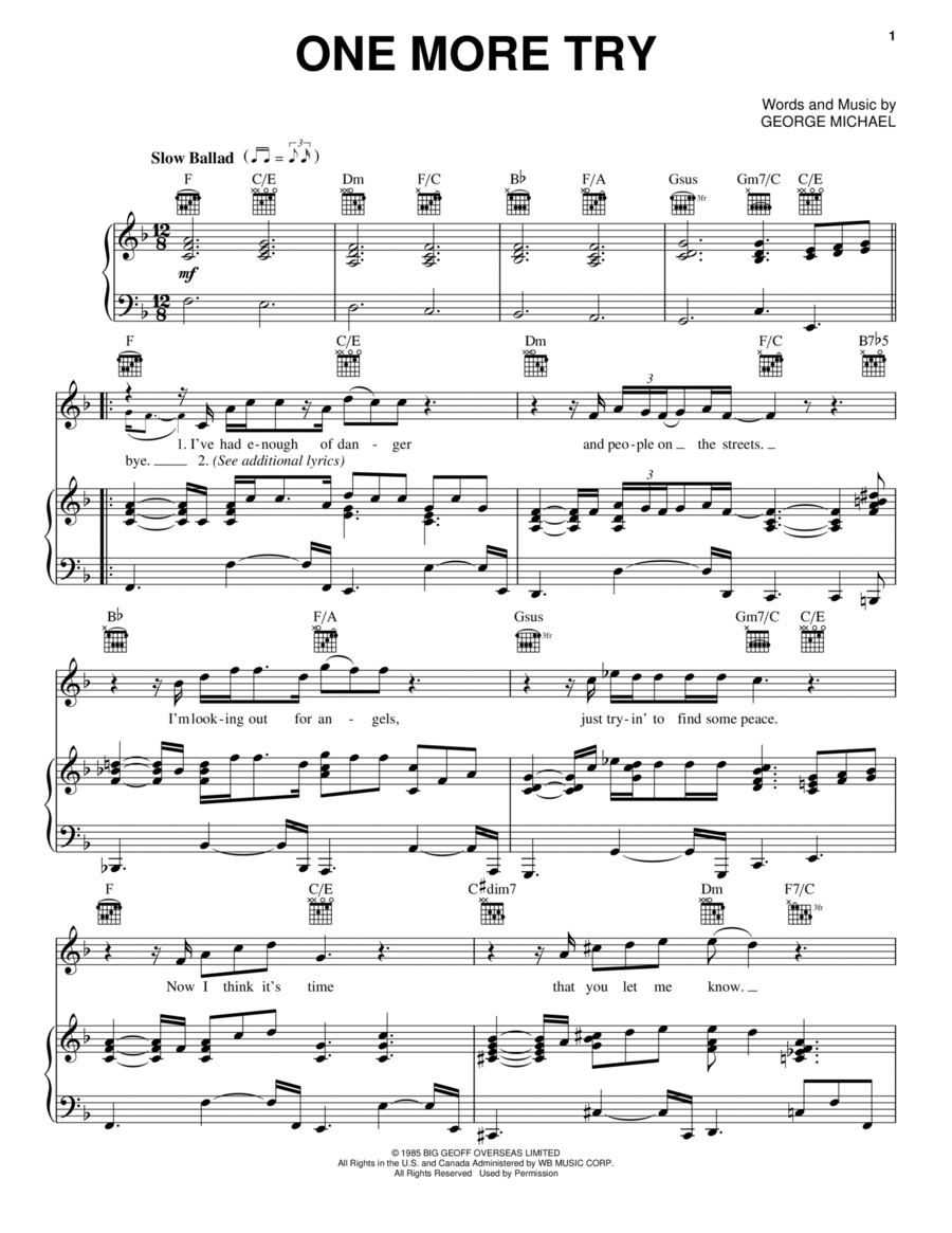 One More Try Piano, Vocal, Guitar scores gallery preview page 1
