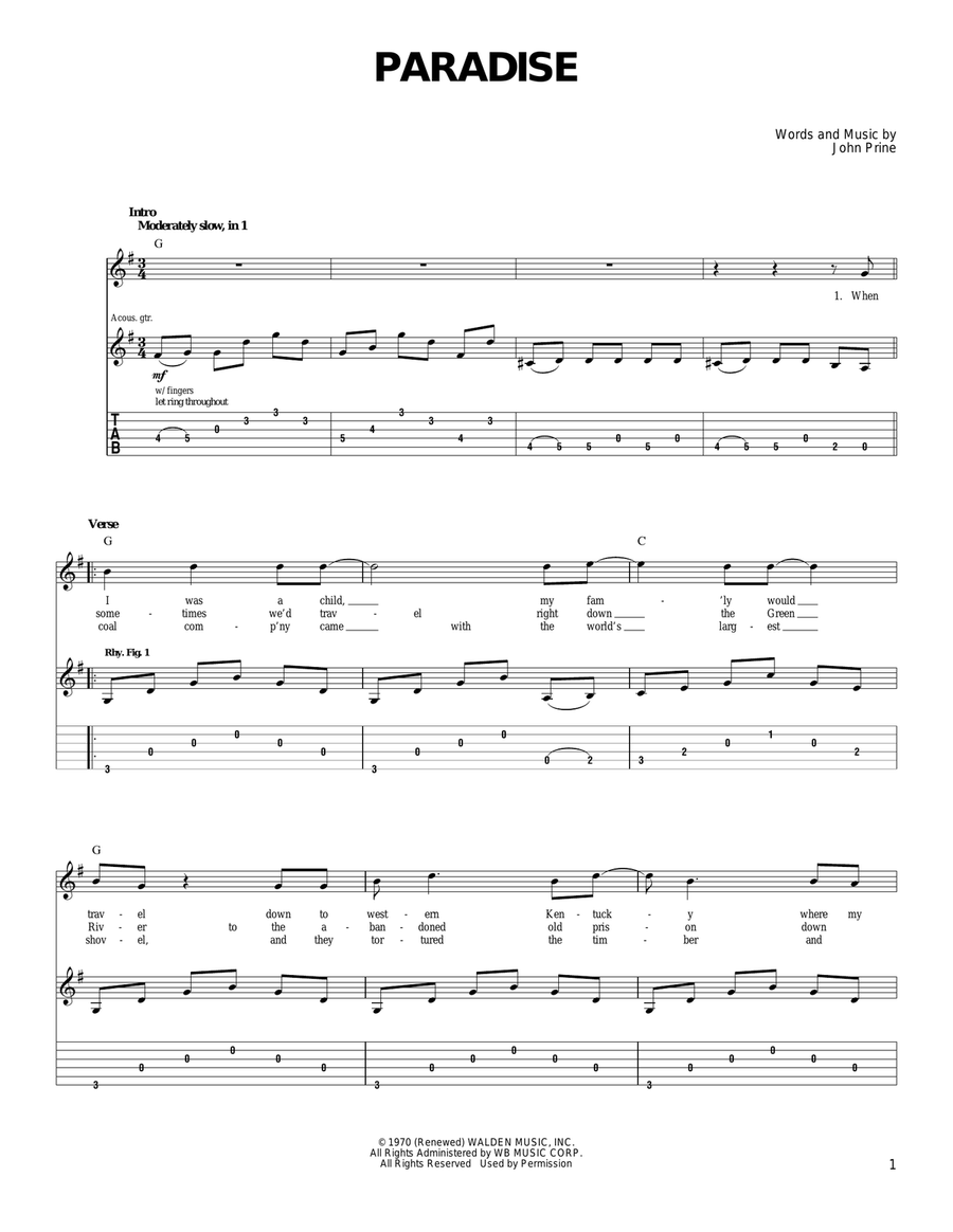 Paradise Paradise Acoustic Guitar scores gallery preview page 1