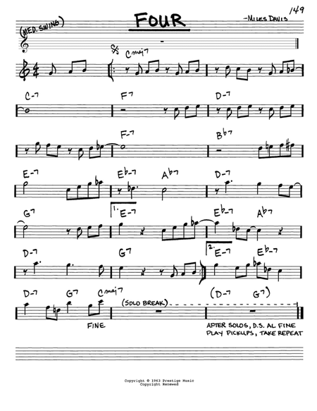 Four by Miles Davis Piano - Digital Sheet Music