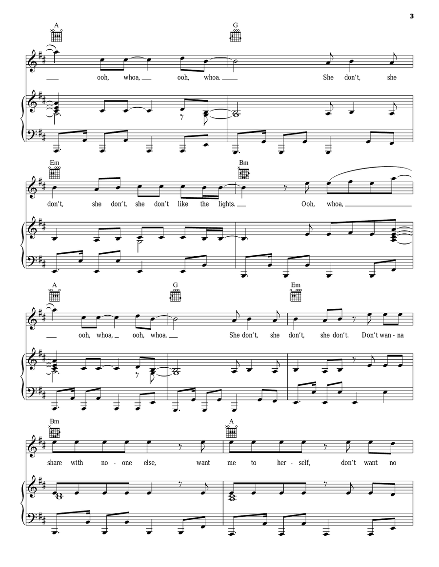 She Don't Like The Lights Piano, Vocal, Guitar scores gallery preview page 3