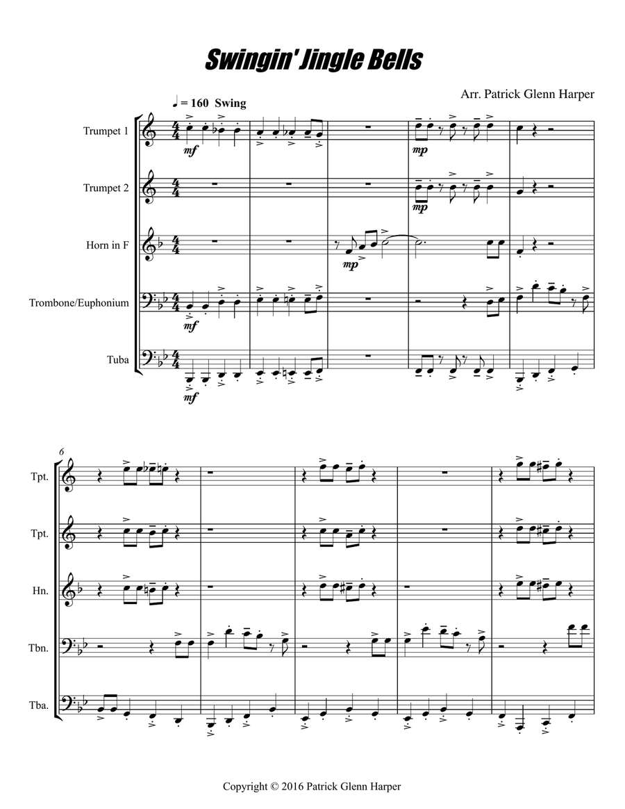 Swingin' Jingle Bells - for Brass Ensemble Brass Ensemble scores gallery preview page 2