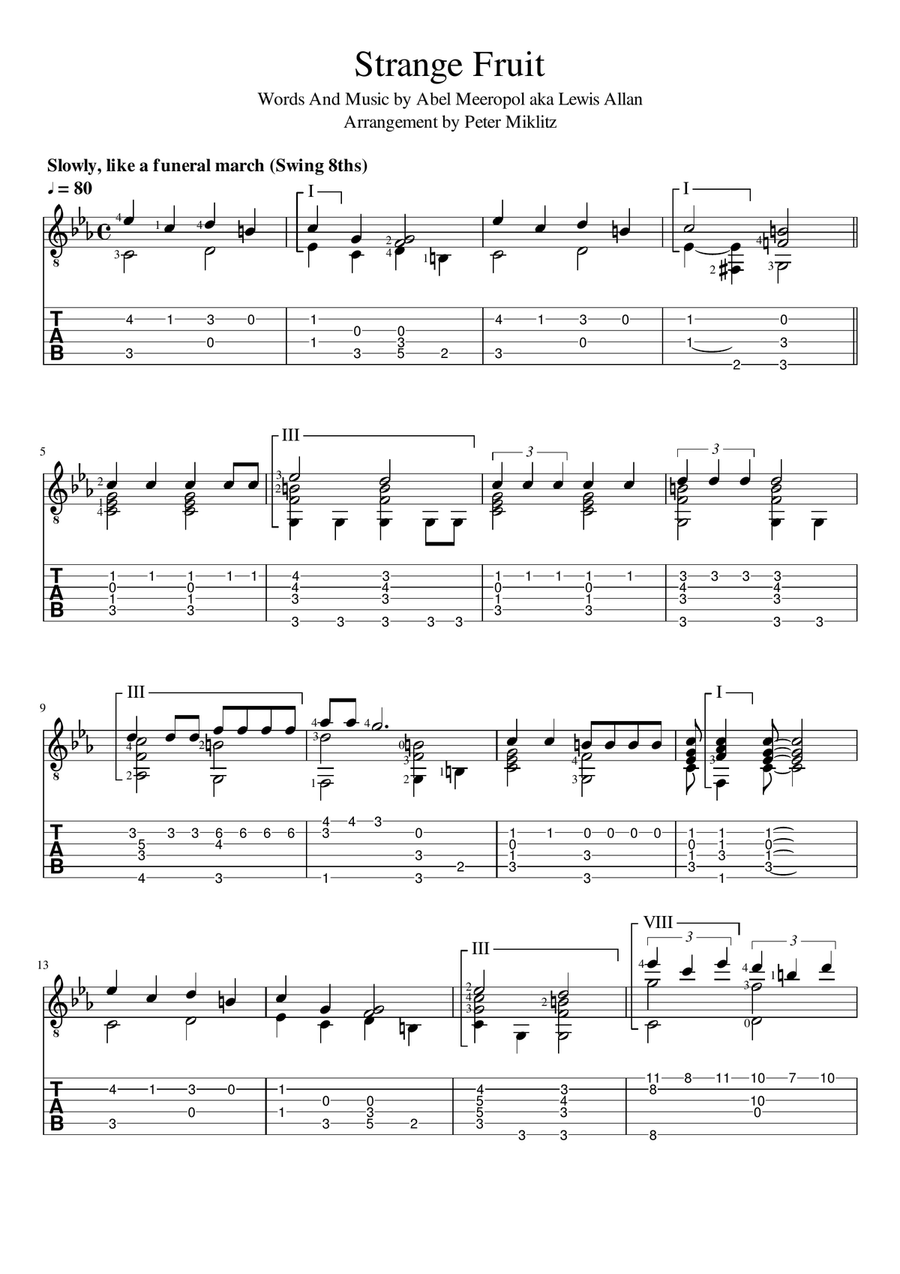 Strange Fruit Guitar Solo scores gallery preview page 1