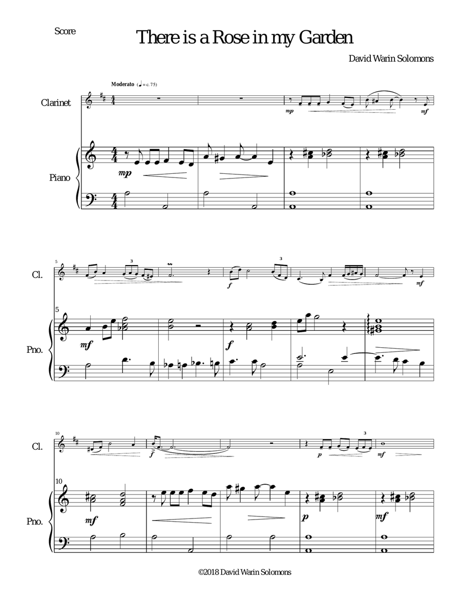 There is a Rose in my Garden for clarinet and piano Clarinet Solo scores gallery preview page 1