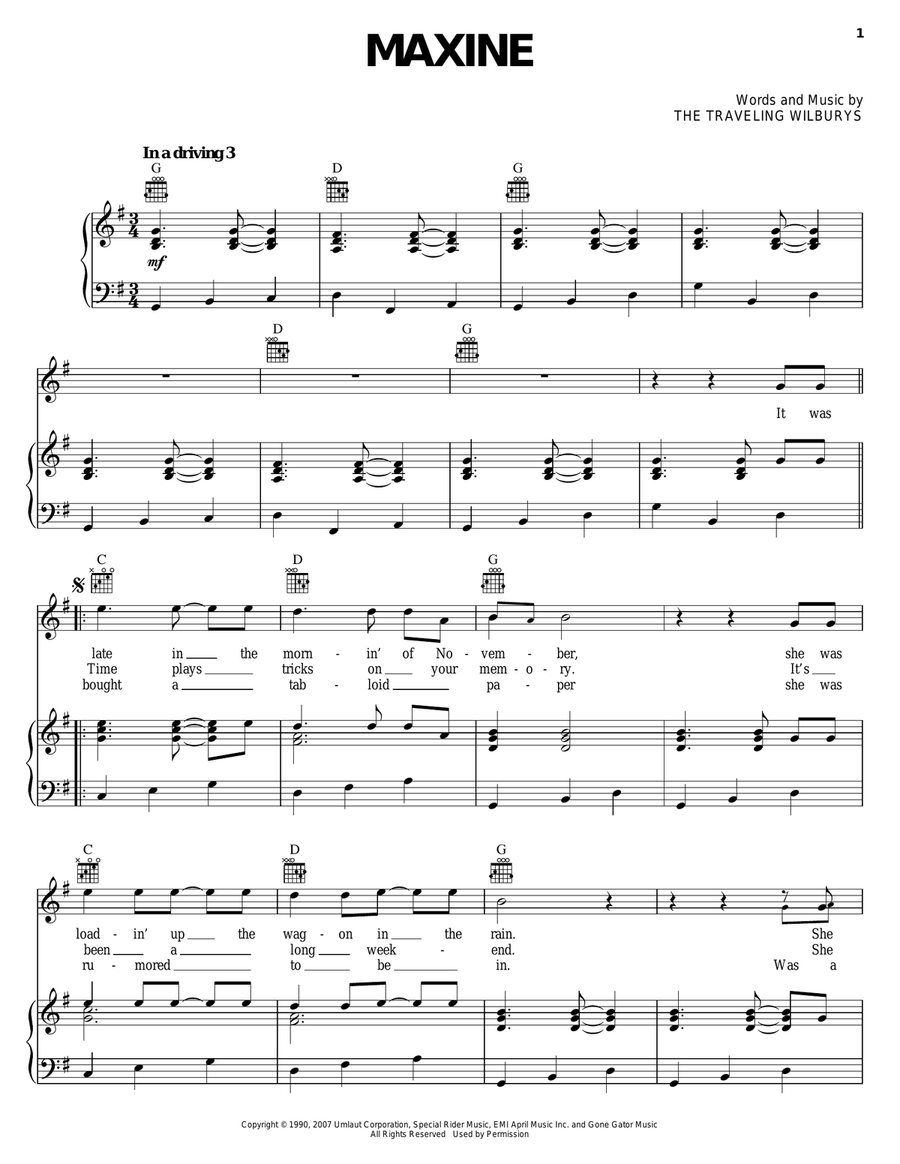 Maxine Piano, Vocal, Guitar scores gallery preview page 1