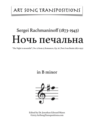 Book cover for RACHMANINOFF: Ночь печальна, Op. 26 no. 12 (transposed to B minor, "The Night is mournful")