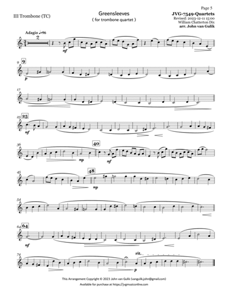 Trombone Quartets For Christmas Vol 2 - Part 3 - Treble Clef