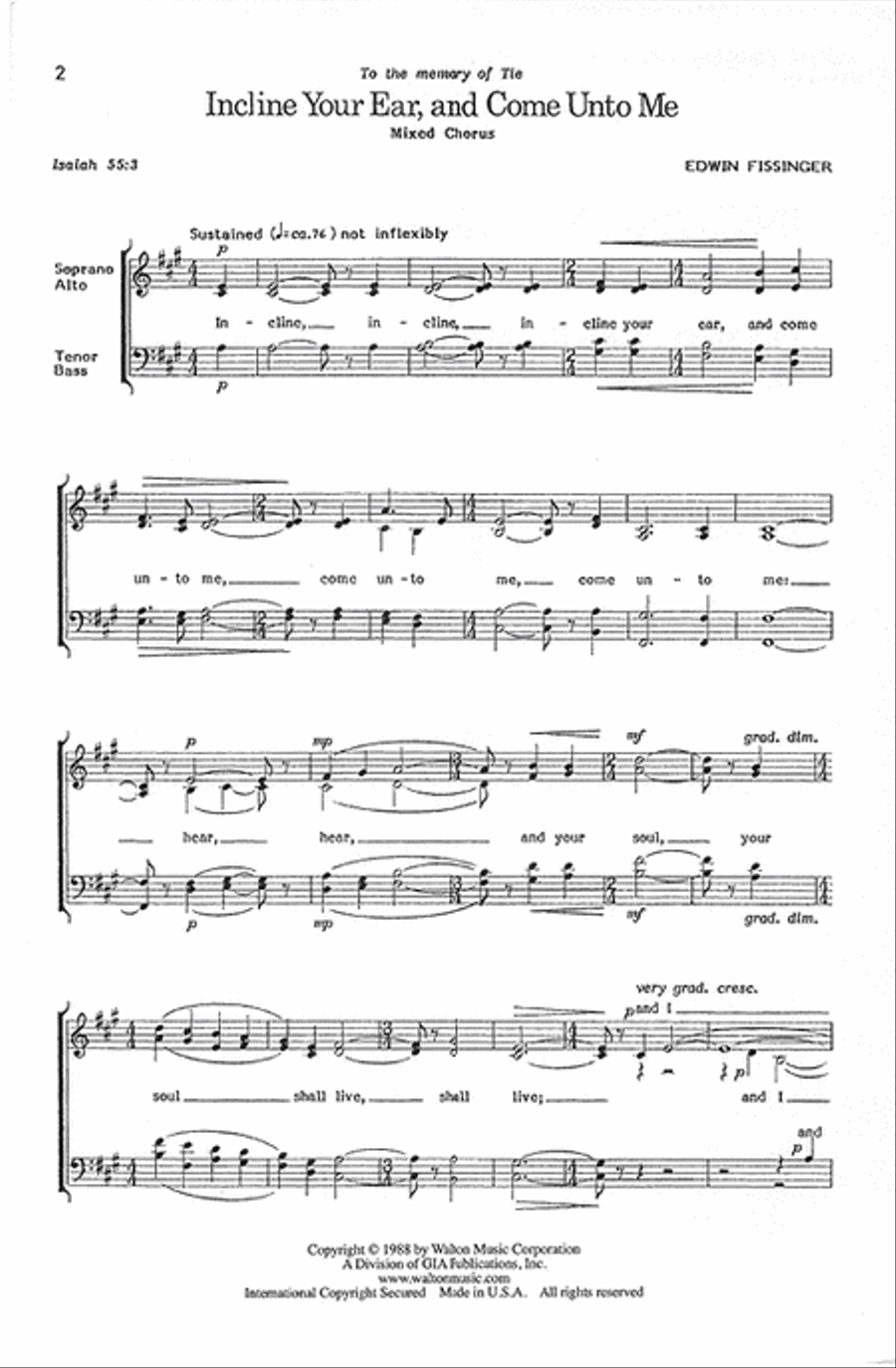 Incline Your Ear, and Come Unto Me 4-Part scores gallery preview page 2