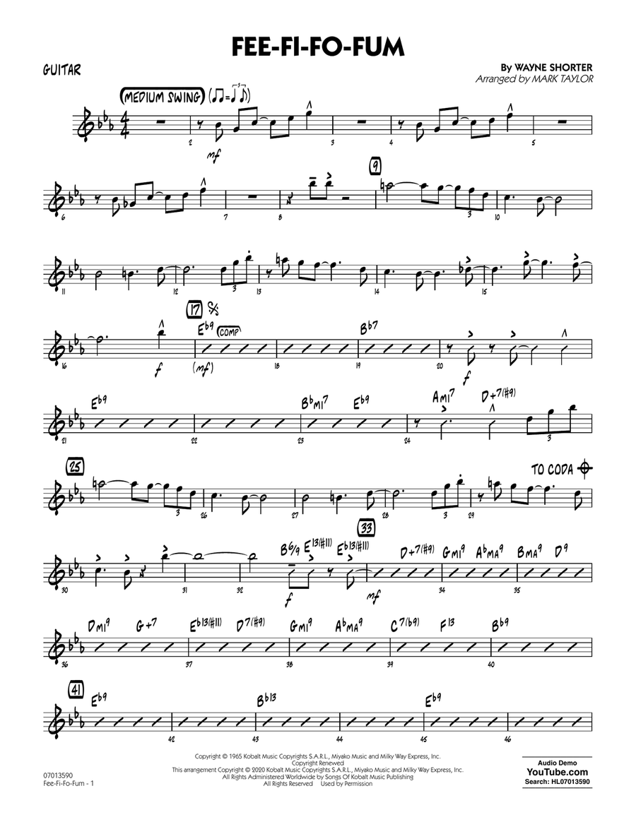 Fee-Fi-Fo-Fum (arr. Mark Taylor) - Guitar Jazz Ensemble scores gallery preview page 1