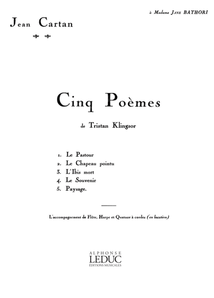 Jean Cartan: 5 Poemes de Tristan Klingsor Piano Accompaniment - Sheet Music