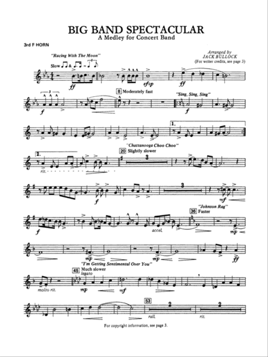 Big Band Spectacular: 3rd F Horn Concert Band scores gallery preview page 1