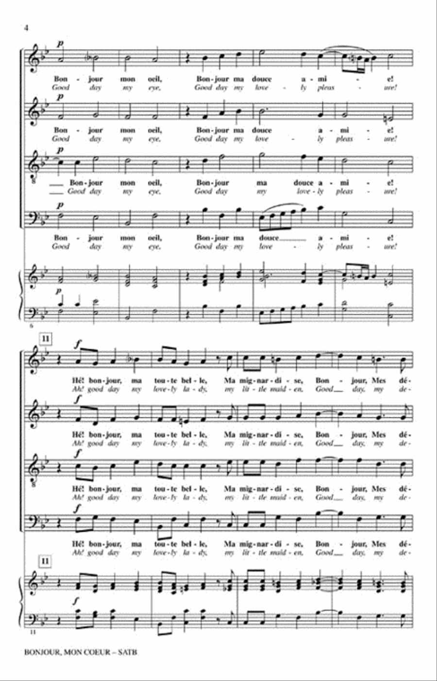 Bonjour, mon coeur (Good Day, Sweetheart) 4-Part scores gallery preview page 3