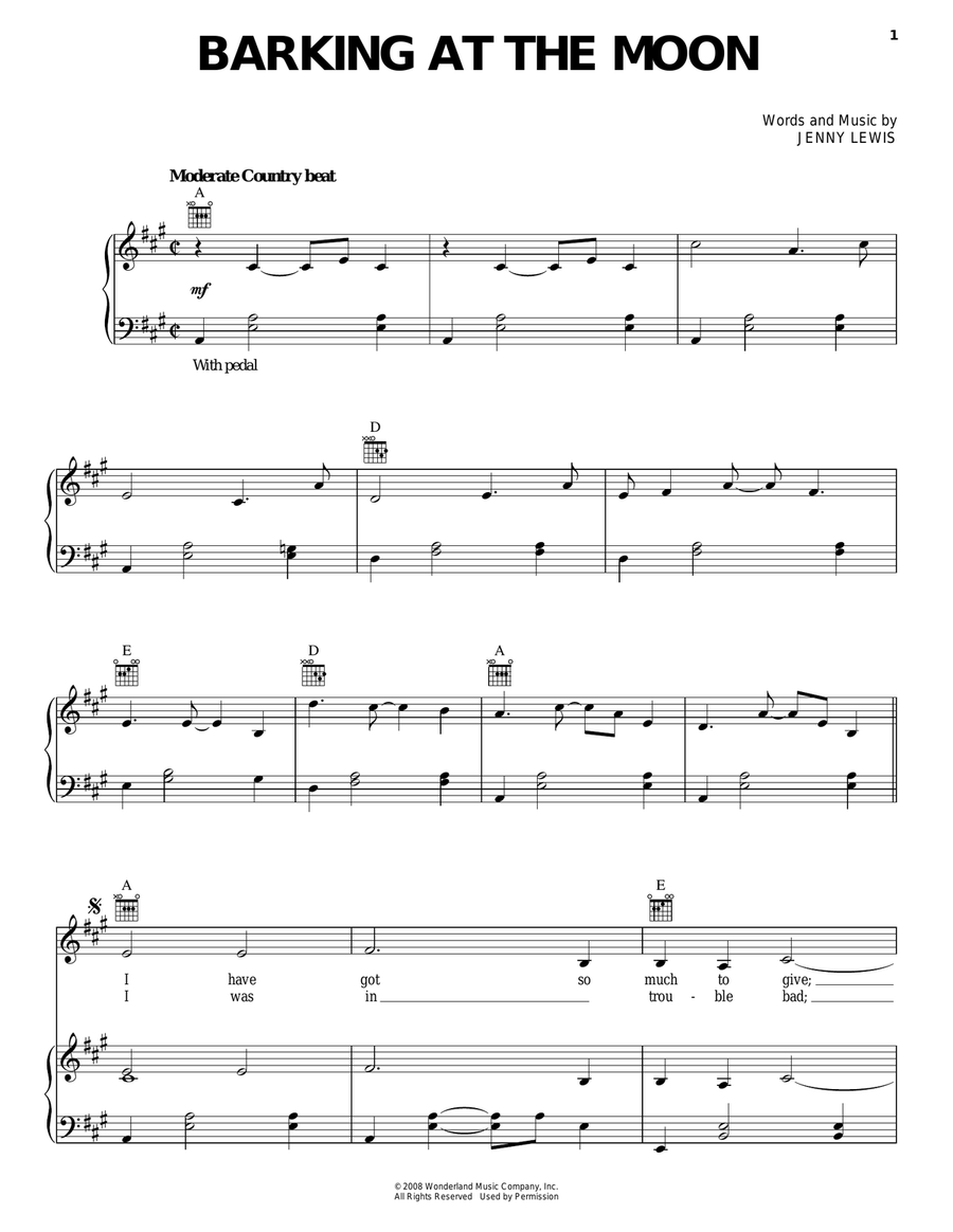 Barking At The Moon Piano, Vocal, Guitar scores gallery preview page 1