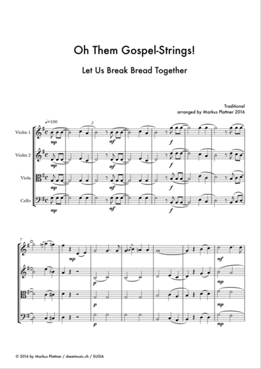 ‘Let Us Break Bread Together’ for String Trio (2 violins, viola, opt. cello part) Small Ensemble scores gallery preview page 3