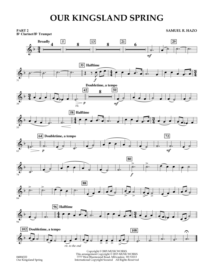 Our Kingsland Spring - Pt.2 - Bb Clarinet/Bb Trumpet Concert Band scores gallery preview page 1