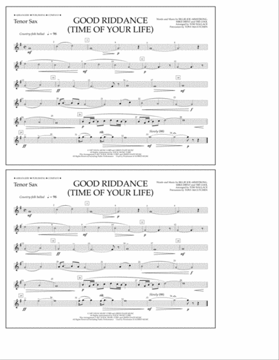 Good Riddance (Time of Your Life) - Tenor Sax