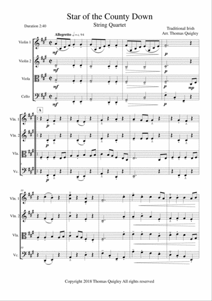 Star of the County Down Star of the County Down String Quartet scores gallery preview page 1