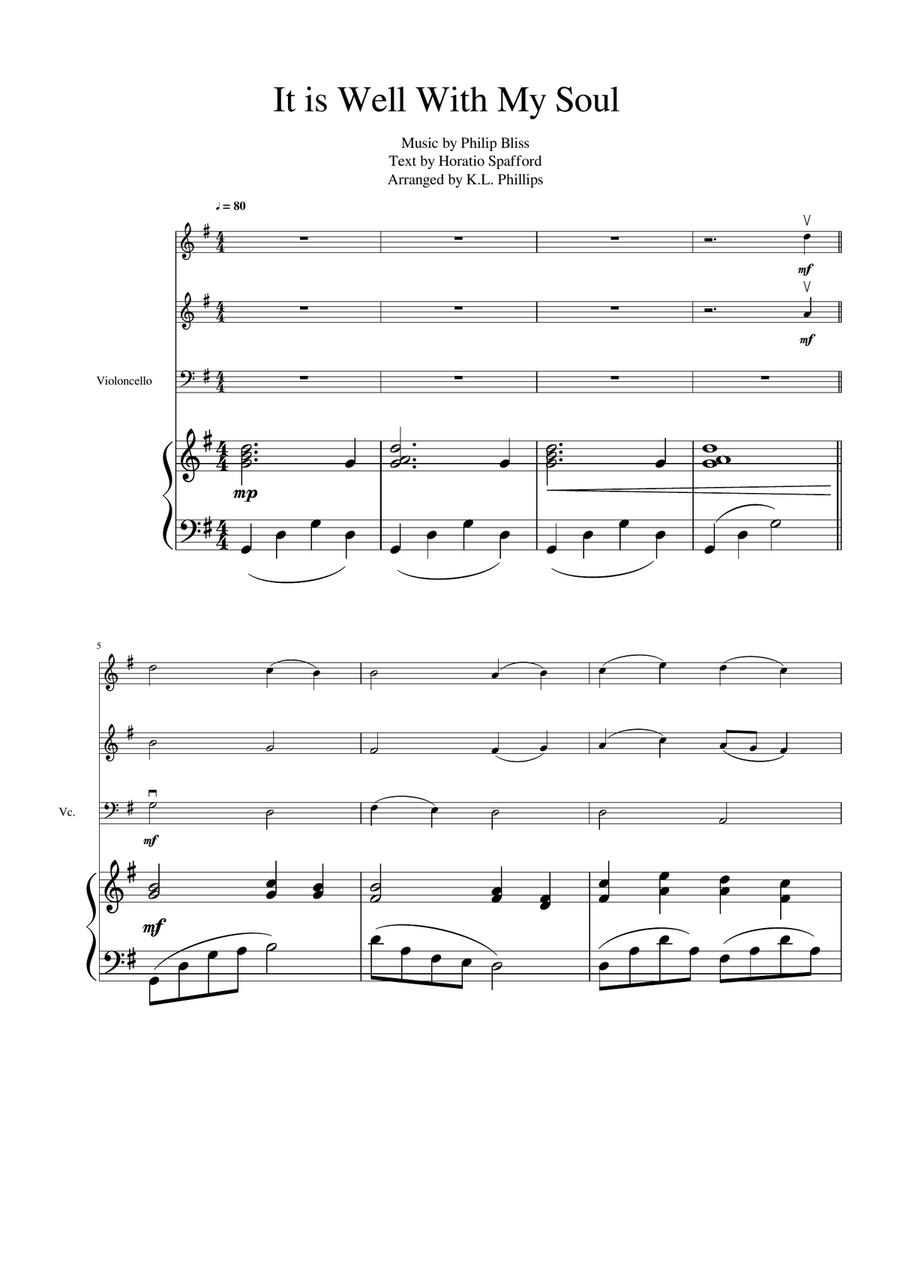 It Is Well with My Soul - Two Violins and Cello with Piano Accompaniment String Duet scores gallery preview page 2