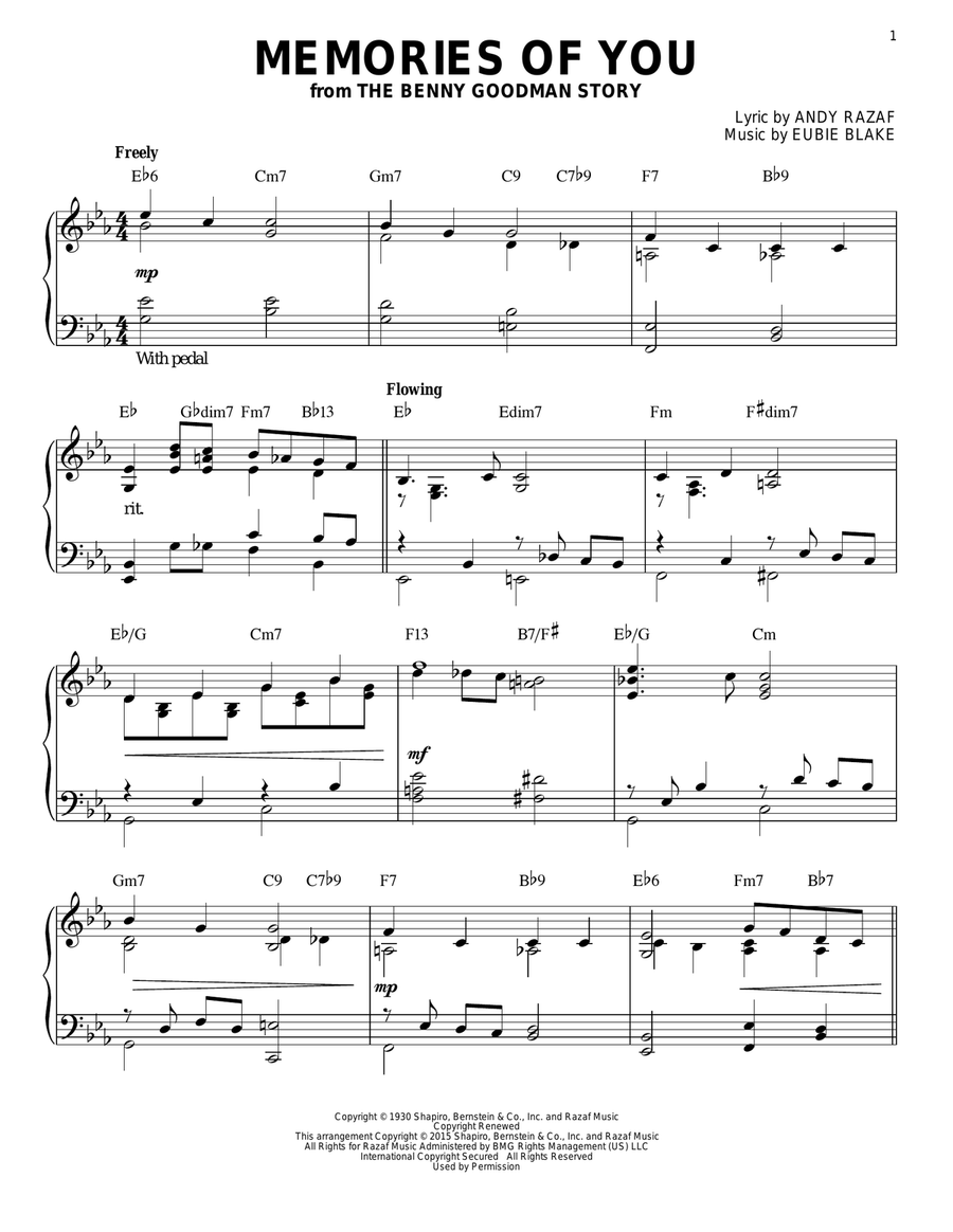 Memories Of You [Stride version] (arr. Brent Edstrom) Piano Solo scores gallery preview page 1