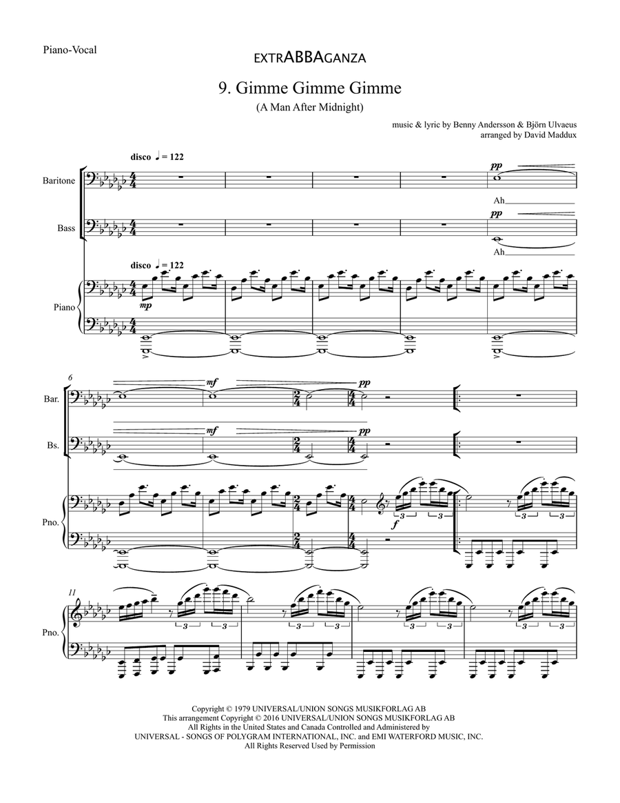 Gimme! Gimme! Gimme! (A Man After Midnight) TTBB scores gallery preview page 1