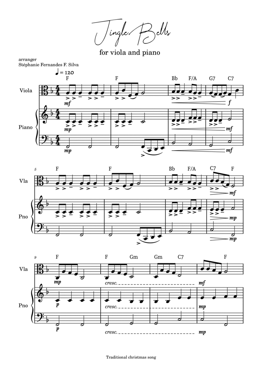 Jingle Bells - for viola and piano in F major image number null