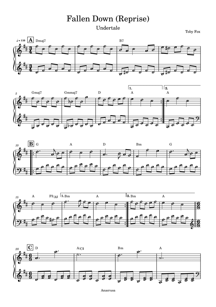 Fallen Down Easy Piano scores gallery preview page 1