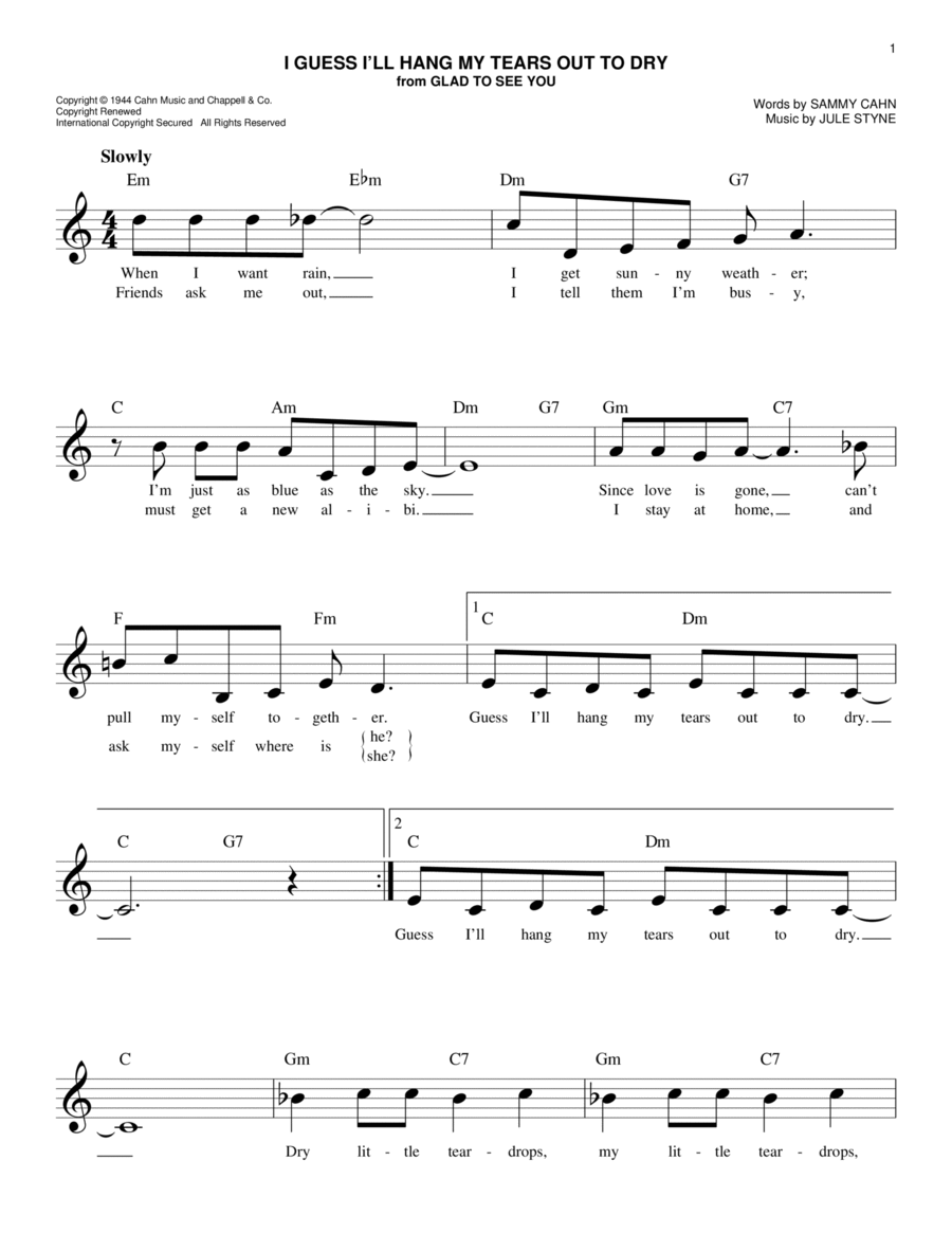I Guess I'll Hang My Tears Out To Dry Piano scores gallery preview page 1