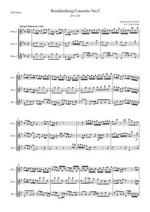 Brandenburg Concerto No. 3 in G major, BWV 1048 1st Mov. (J.S. Bach) for Oboe Trio