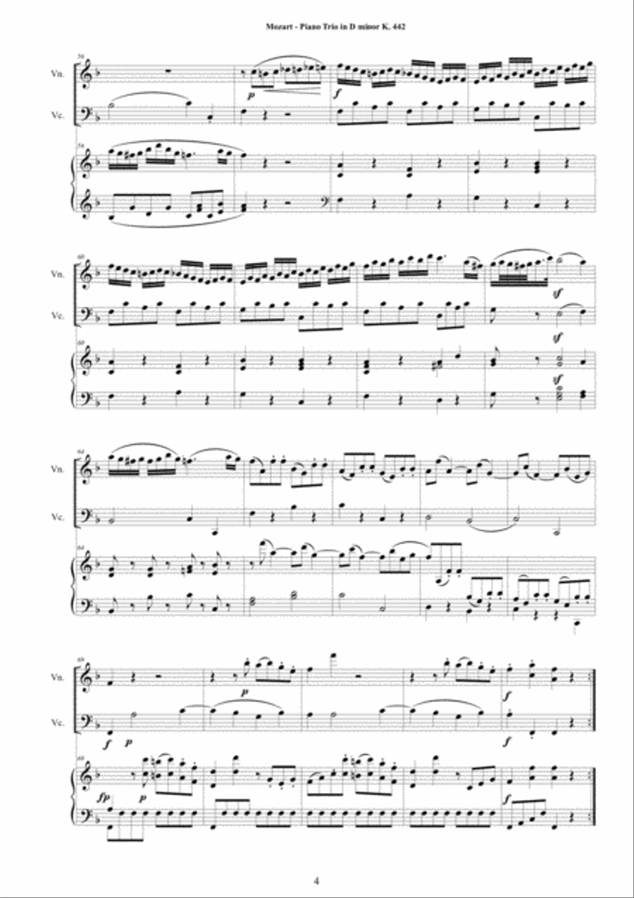 Mozart - Piano Trio in D minor K 442 for Violin, Cello and Piano - Score and Parts Piano Trio scores gallery preview page 4