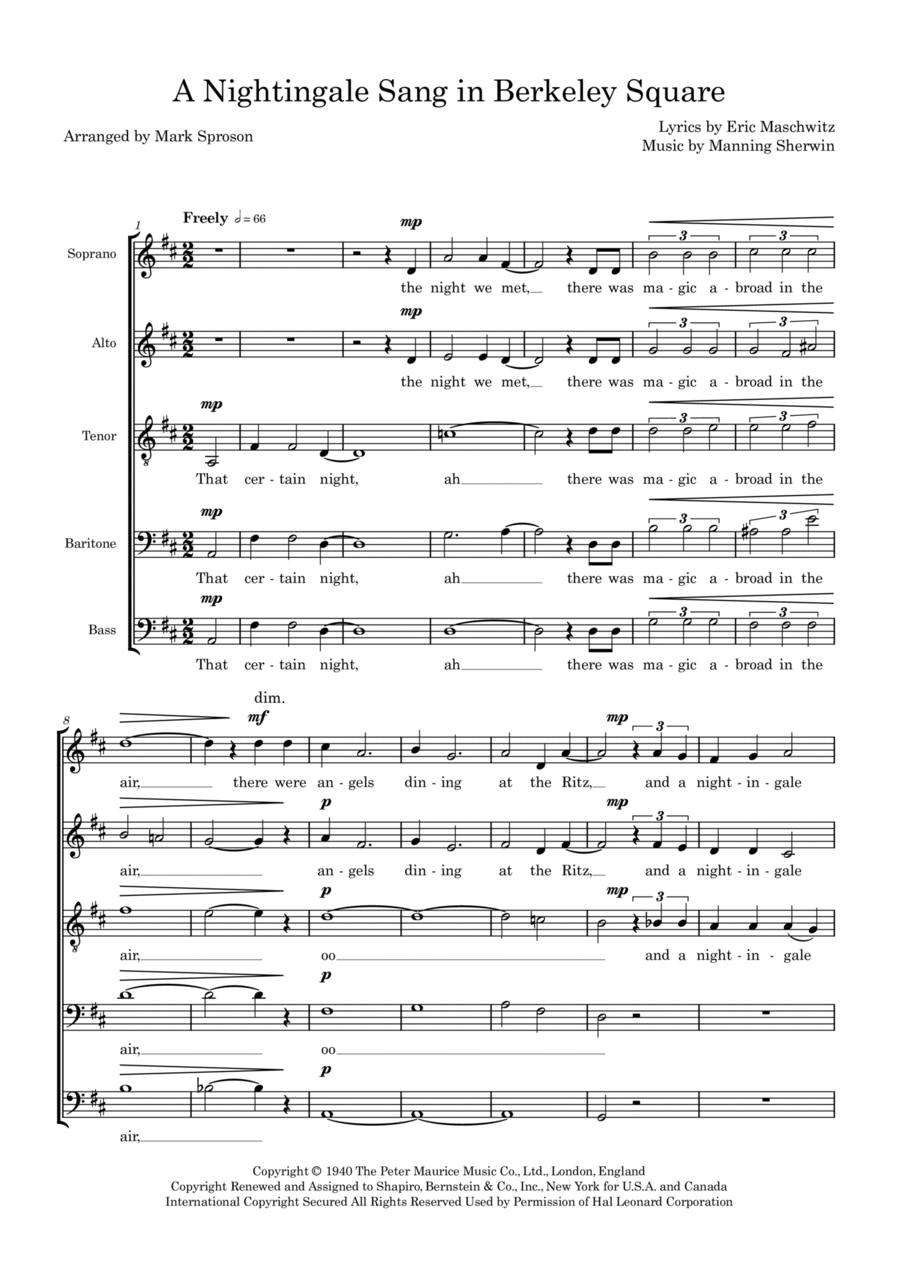 A Nightingale Sang In Berkeley Square A Cappella scores gallery preview page 1
