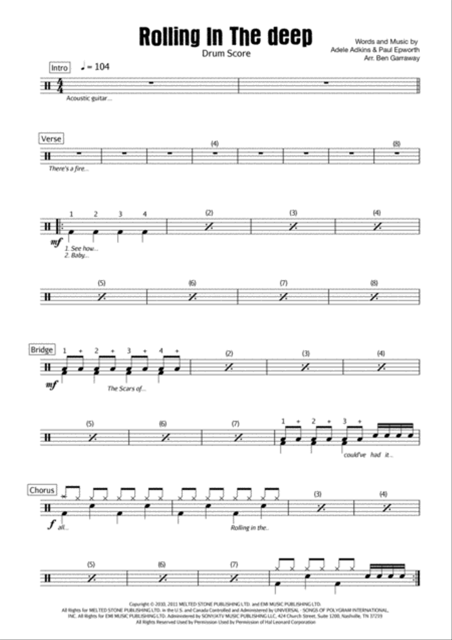 Rolling In The Deep Drum Set scores gallery preview page 1