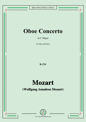 Book cover for Mozart-Oboe Concerto,K.314,in C Major,for for Oboe and Piano