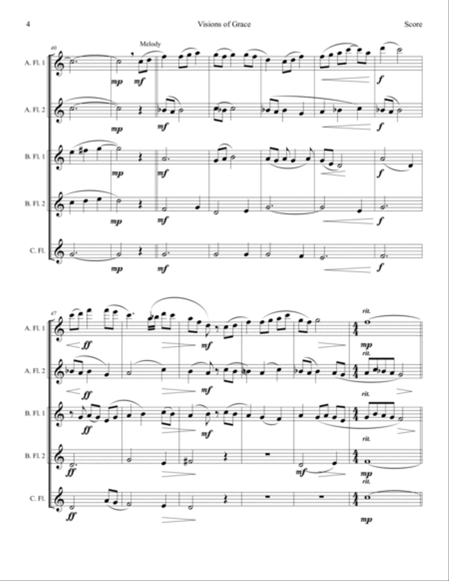 Visions of Grace (2015) Quintet for Low Flutes Small Ensemble scores gallery preview page 6