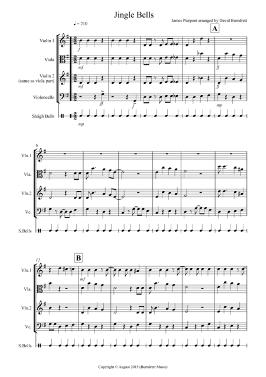 Jingle Bells (jazzy style!) for String Trio String Trio scores gallery preview page 1