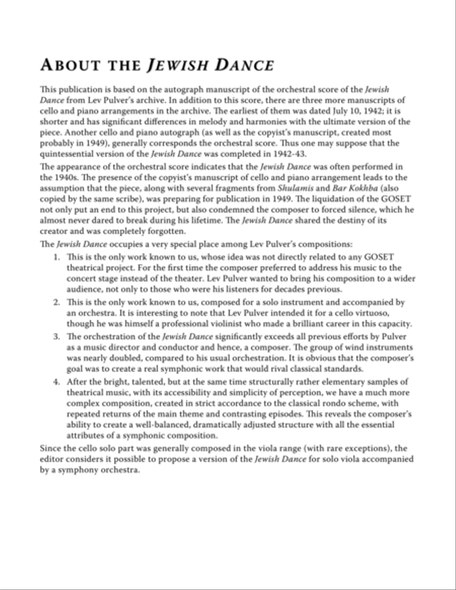 PULVER Lev: Jewish Dance for Viola Solo and Symphony Orchestra (Full Score + Viola Solo part) Full Orchestra scores gallery preview page 3
