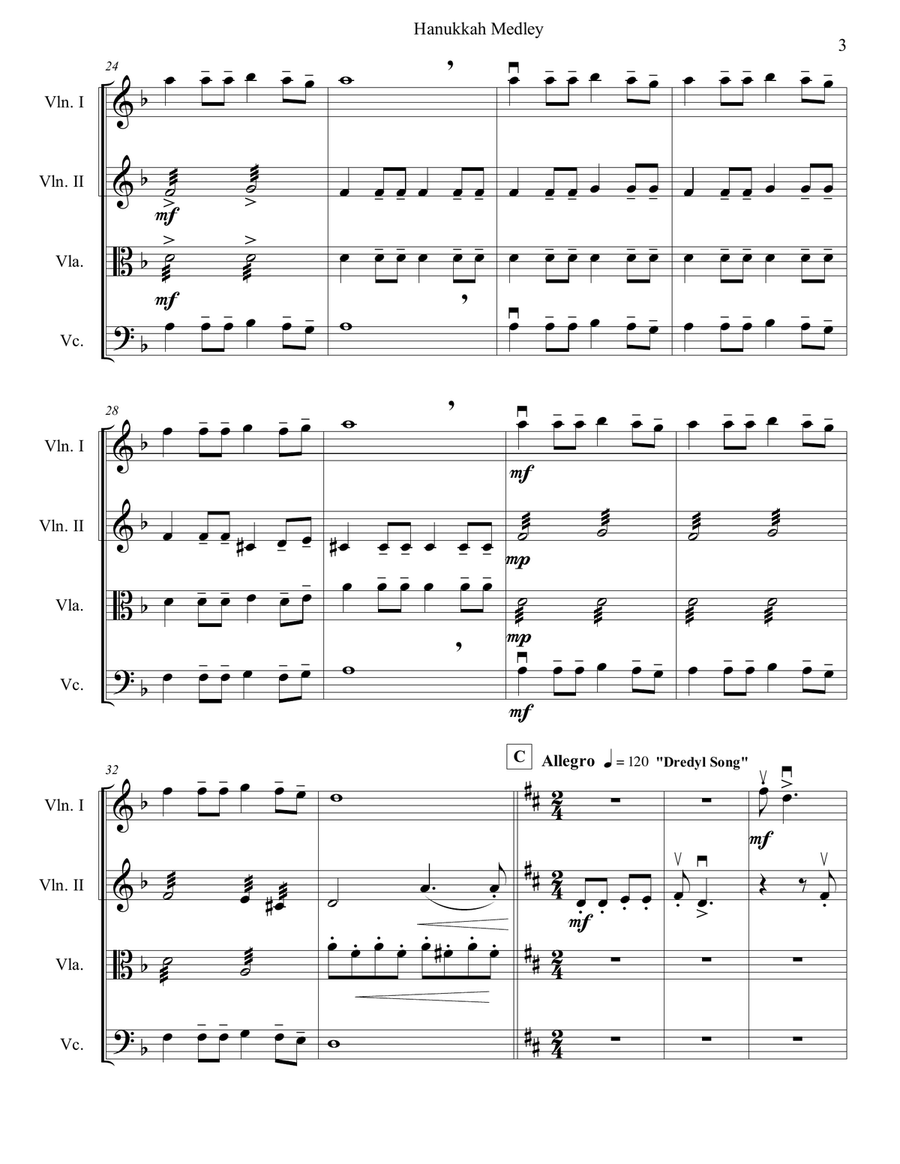 Hanukkah Medley for String Quartet String Quartet scores gallery preview page 4
