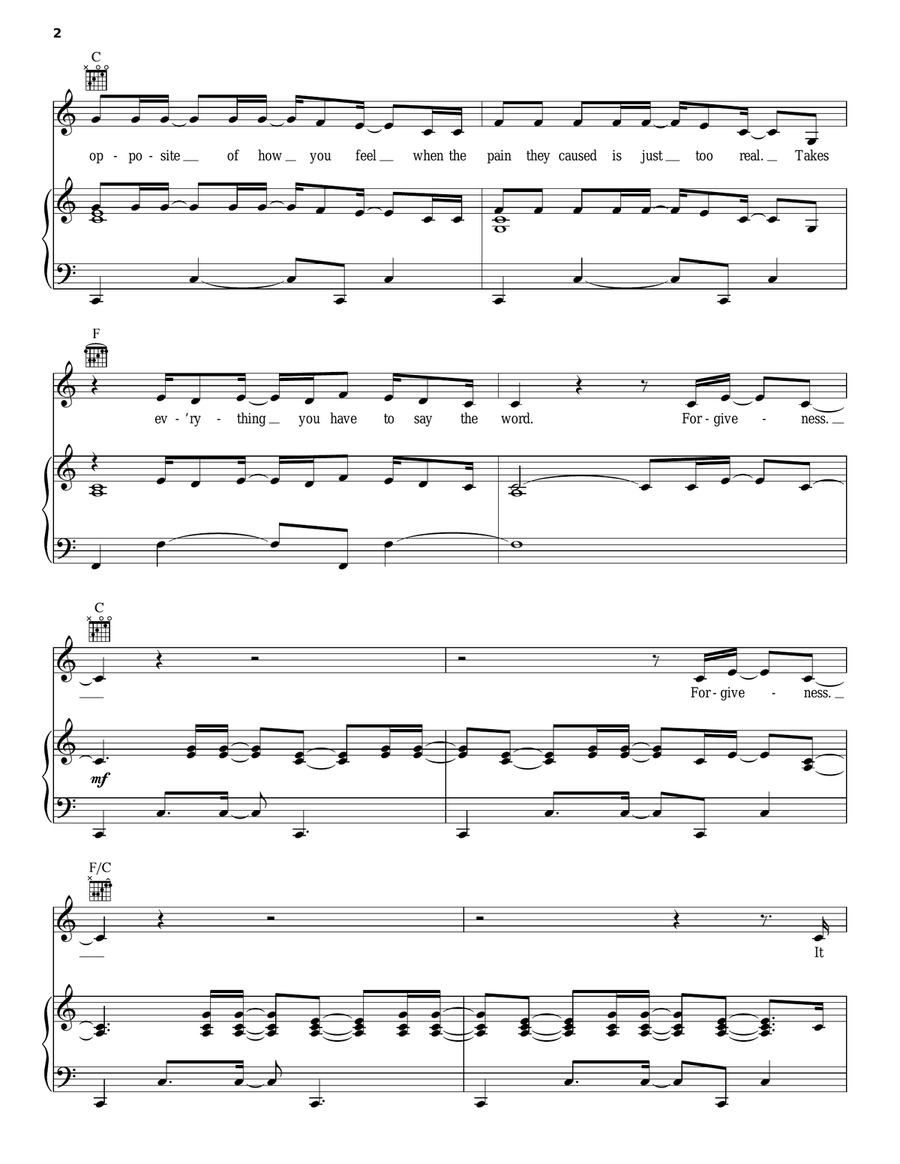 Forgiveness Forgiveness Piano, Vocal, Guitar scores gallery preview page 2