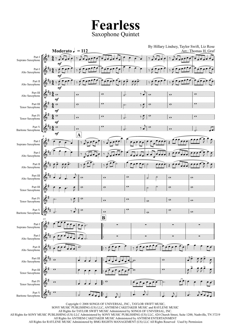 Fearless Saxophone Quintet scores gallery preview page 1