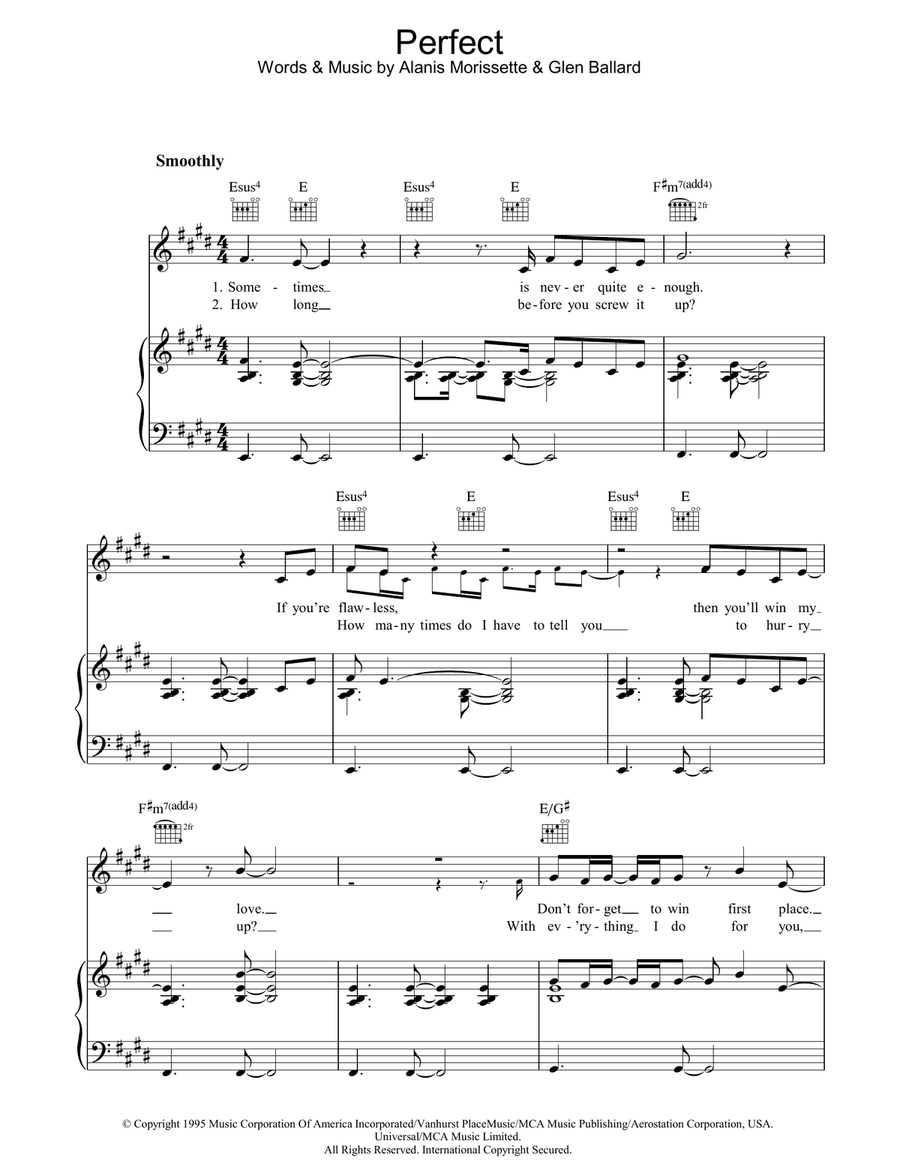 Perfect Perfect Piano, Vocal, Guitar scores gallery preview page 1