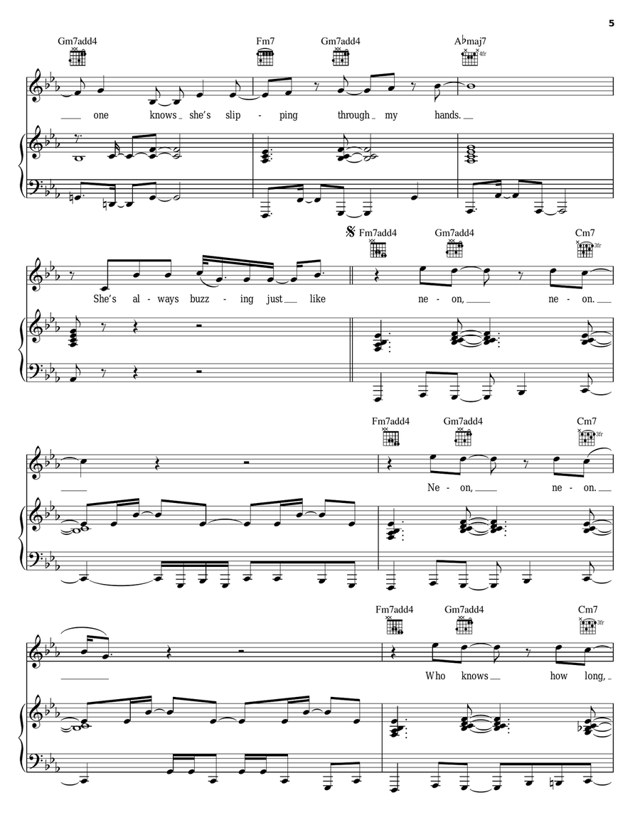 Neon Piano, Vocal, Guitar scores gallery preview page 5