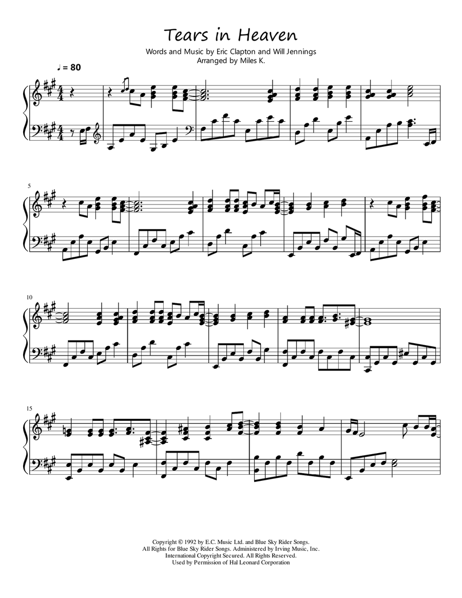 Eric Clapton - Tears in heaven (Bass Arrangement) Sheet music for Bass  guitar (Solo)