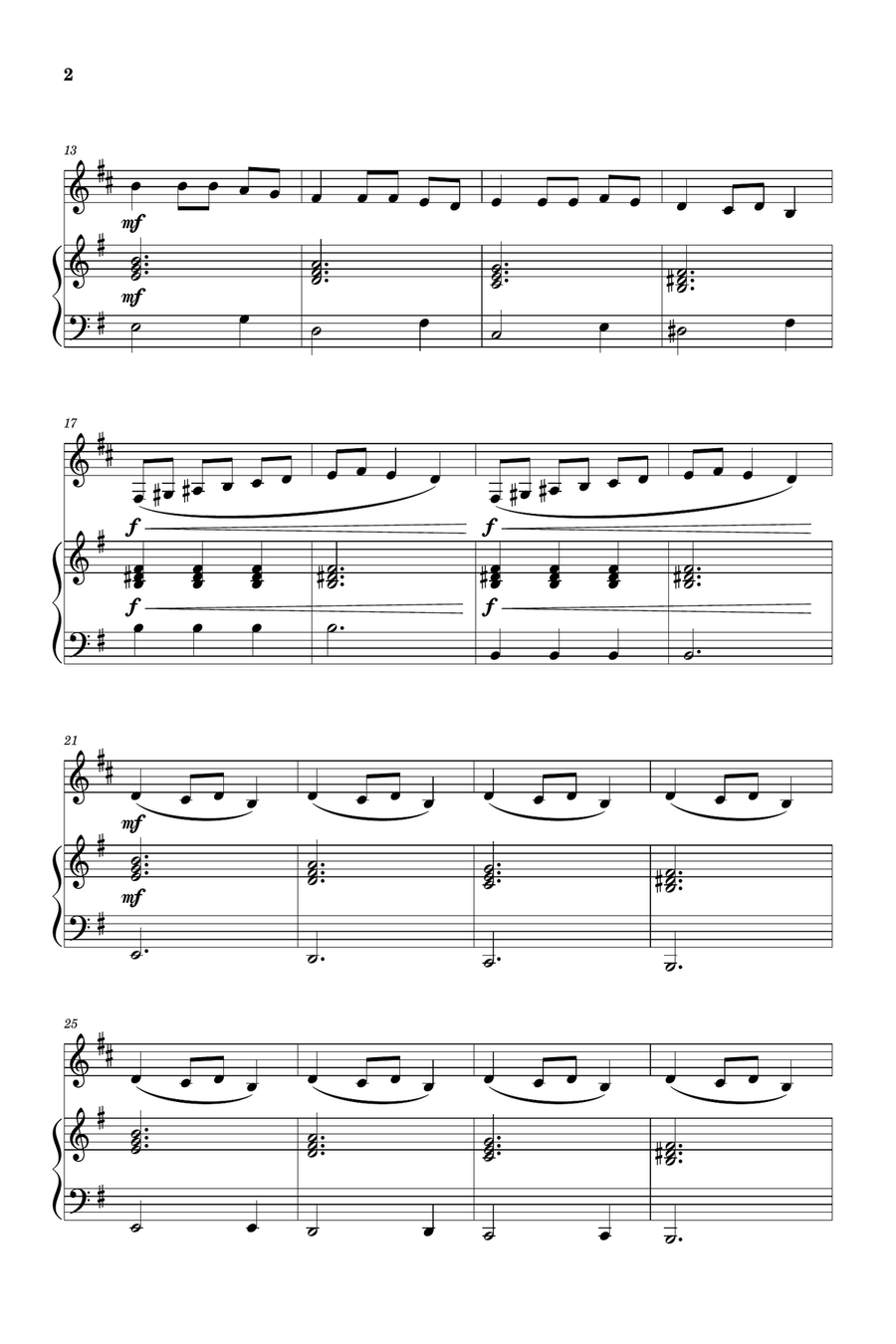 Carol of the Bells for French Horn and Piano (Very Easy - Beginner) in E minor Piano scores gallery preview page 2