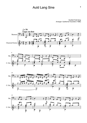 Scottish Folk Song - Auld Lang Sine. Arrangement for Bassoon and Classical Guitar. Score and Parts.