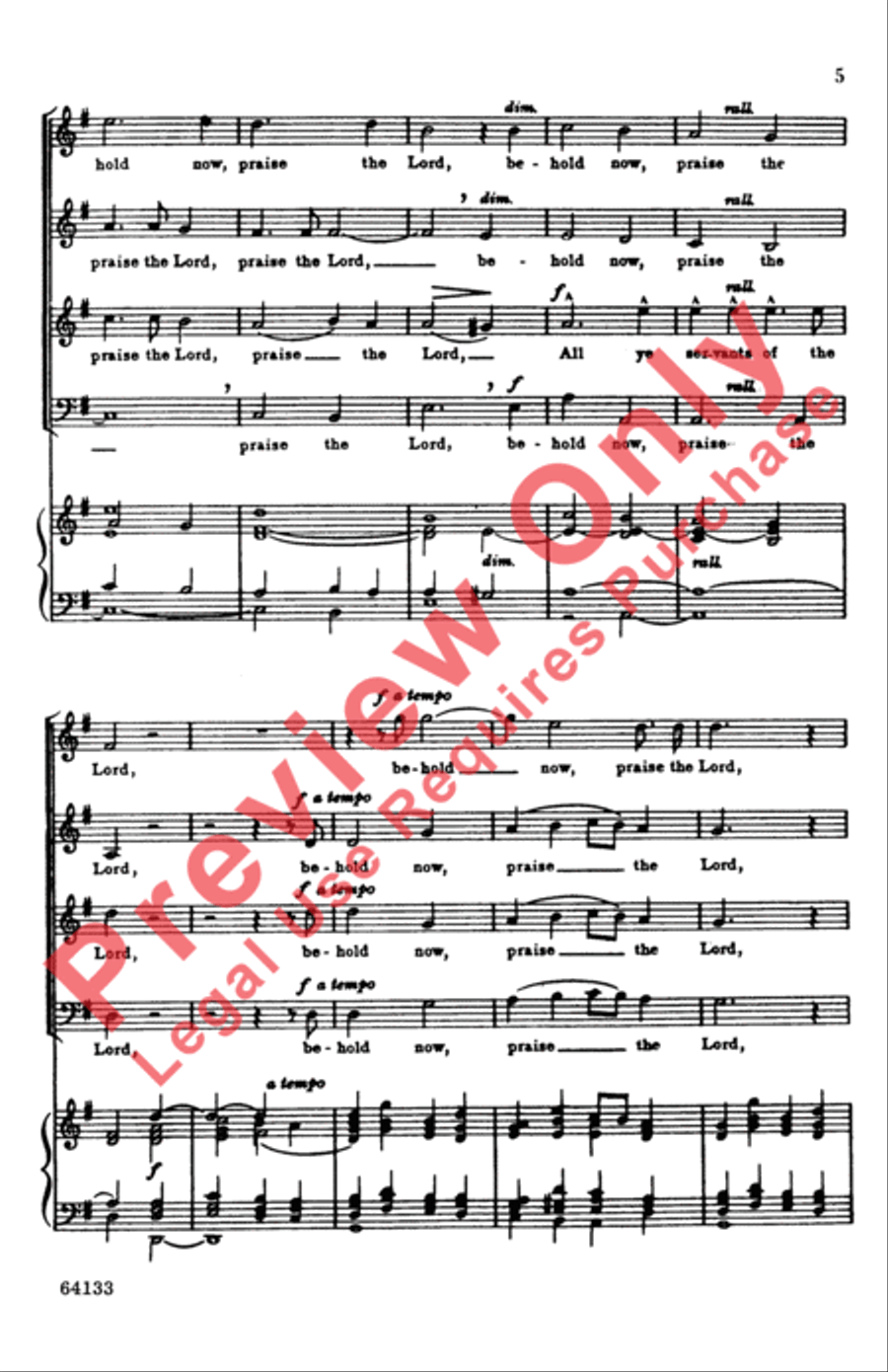 Behold Now, Praise the Lord 4-Part scores gallery preview page 4
