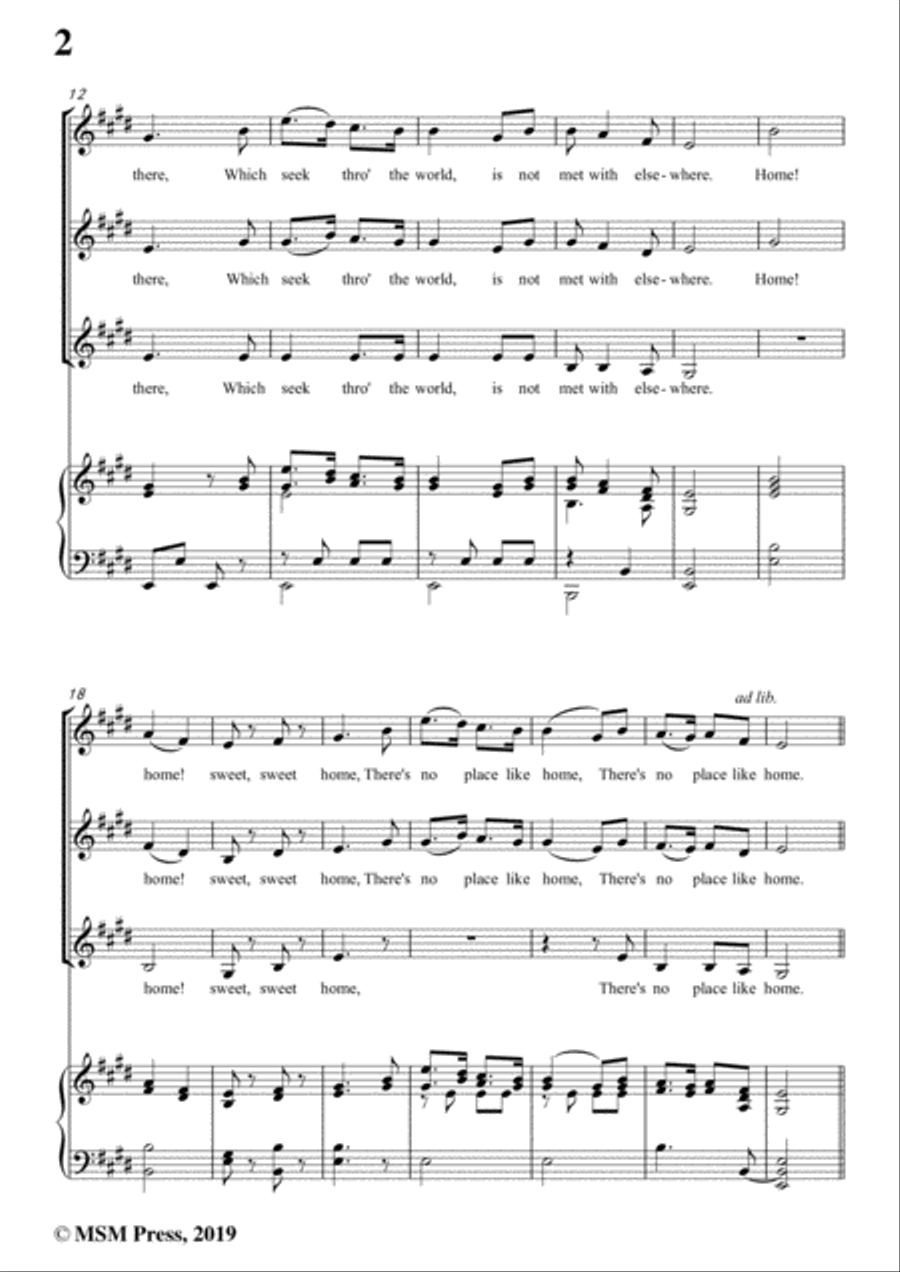 Henry R. Bishop-Home Sweet Home,in E Major,for Voice&Piano Voice scores gallery preview page 4